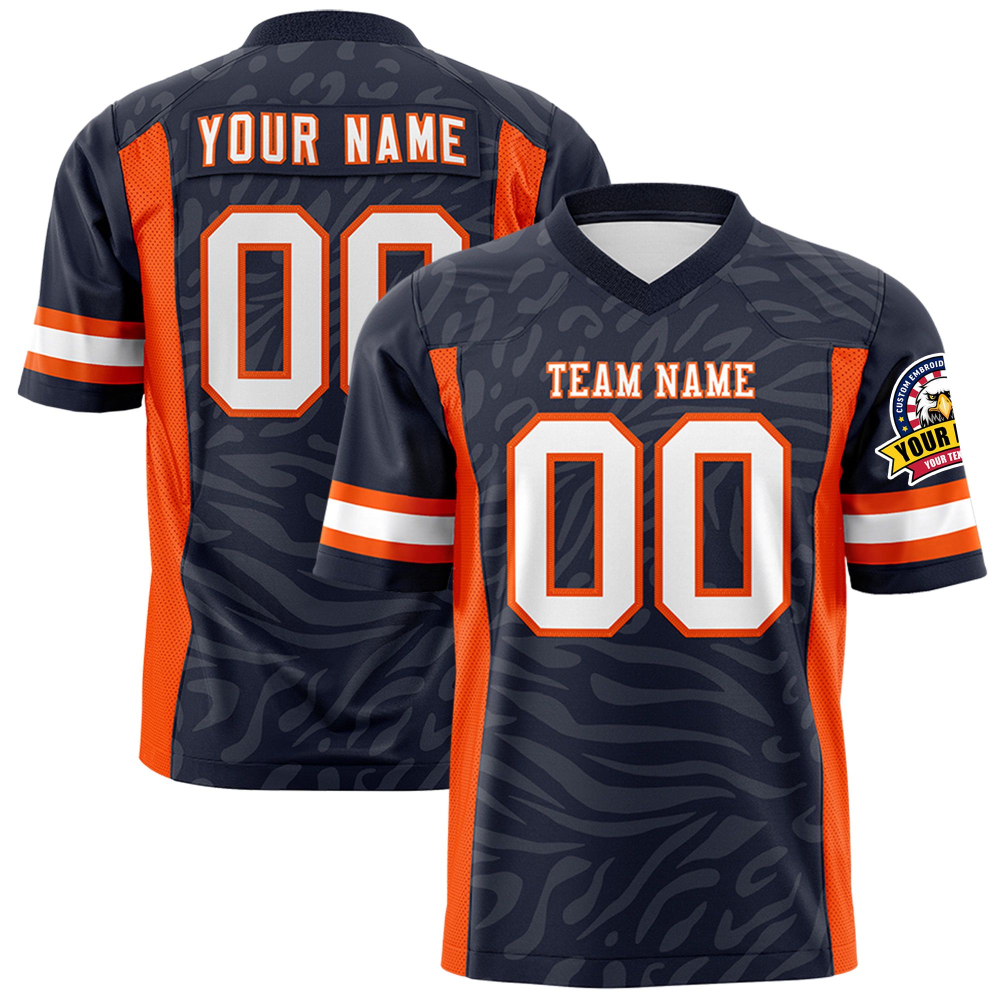 Custom Navy White-Orange Personalized Zebra Stripes Pattern Authentic Football Jersey