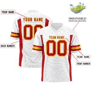 Custom White Red-Gold Personalized Zebra Stripes Pattern Authentic Football Jersey