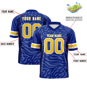 Custom Royal Gold-White Personalized Zebra Stripes Pattern Authentic Football Jersey