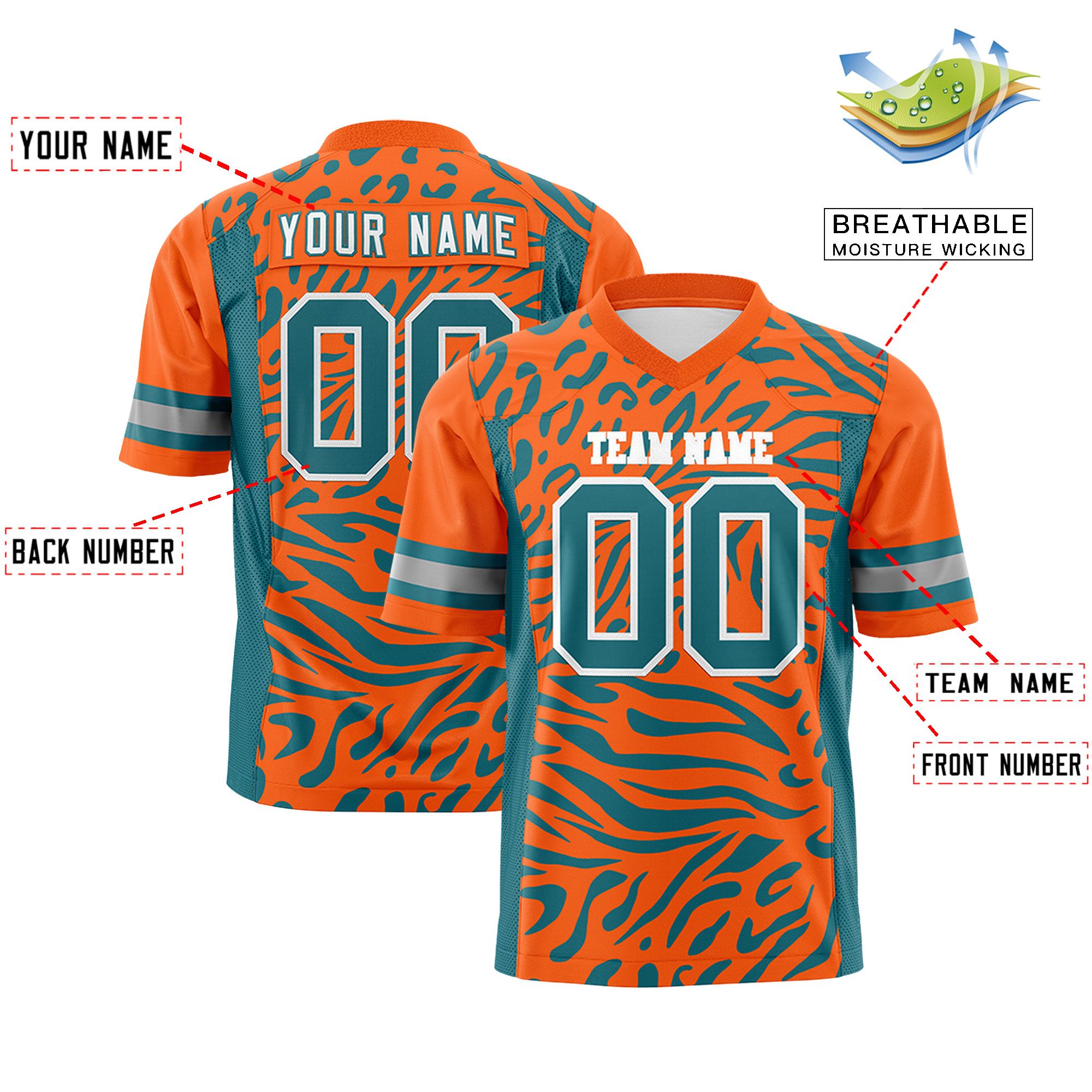 Custom Orange White Personalized Zebra Stripes Pattern Authentic Football Jersey