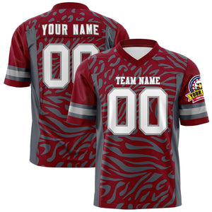 Custom Crimson White-Gray Personalized Zebra Stripes Pattern Authentic Football Jersey