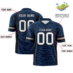 Custom Navy White-Black Personalized Zebra Stripes Pattern Authentic Football Jersey