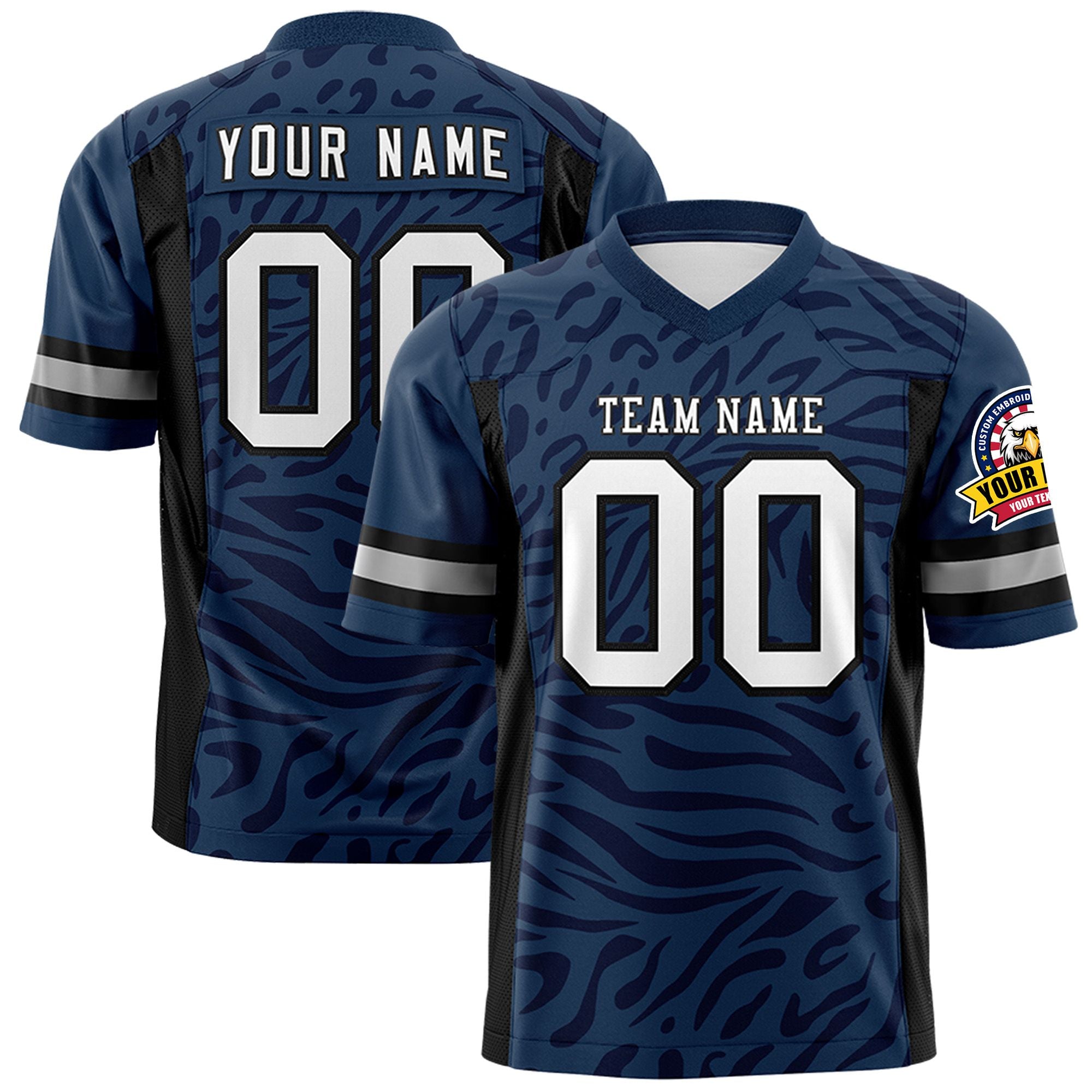 Custom Navy White-Black Personalized Zebra Stripes Pattern Authentic Football Jersey