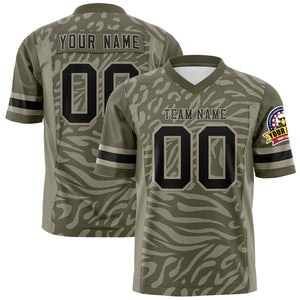 Custom Olive Black-Cream Personalized Zebra Stripes Pattern Authentic Football Jersey