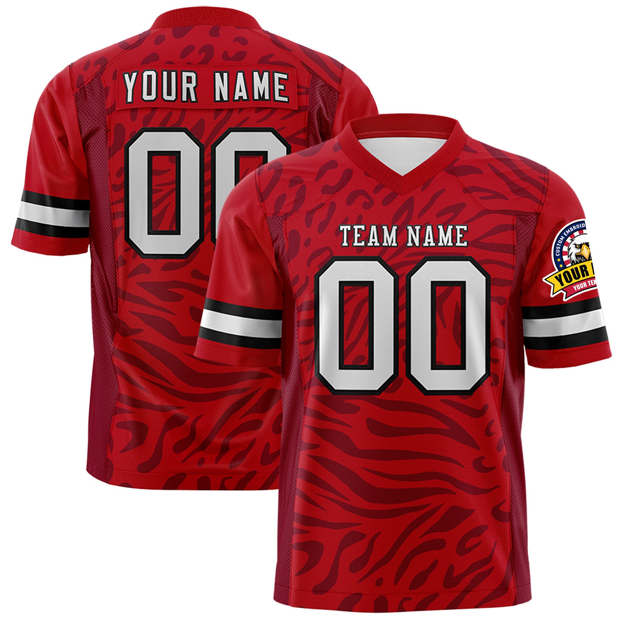 Custom Red Light Gray-Black Personalized Zebra Stripes Pattern Authentic Football Jersey