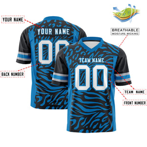 Custom Black White-Powder Blue Personalized Zebra Stripes Pattern Authentic Football Jersey