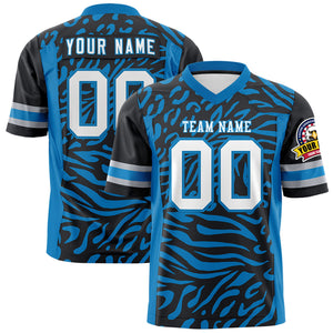 Custom Black White-Powder Blue Personalized Zebra Stripes Pattern Authentic Football Jersey