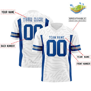 Custom White Royal Personalized Zebra Stripes Pattern Authentic Football Jersey