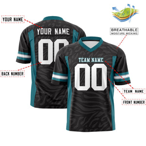 Custom Black White-Aqua Personalized Zebra Stripes Pattern Authentic Football Jersey