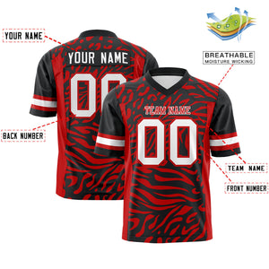 Custom Black White-Red Personalized Zebra Stripes Pattern Authentic Football Jersey