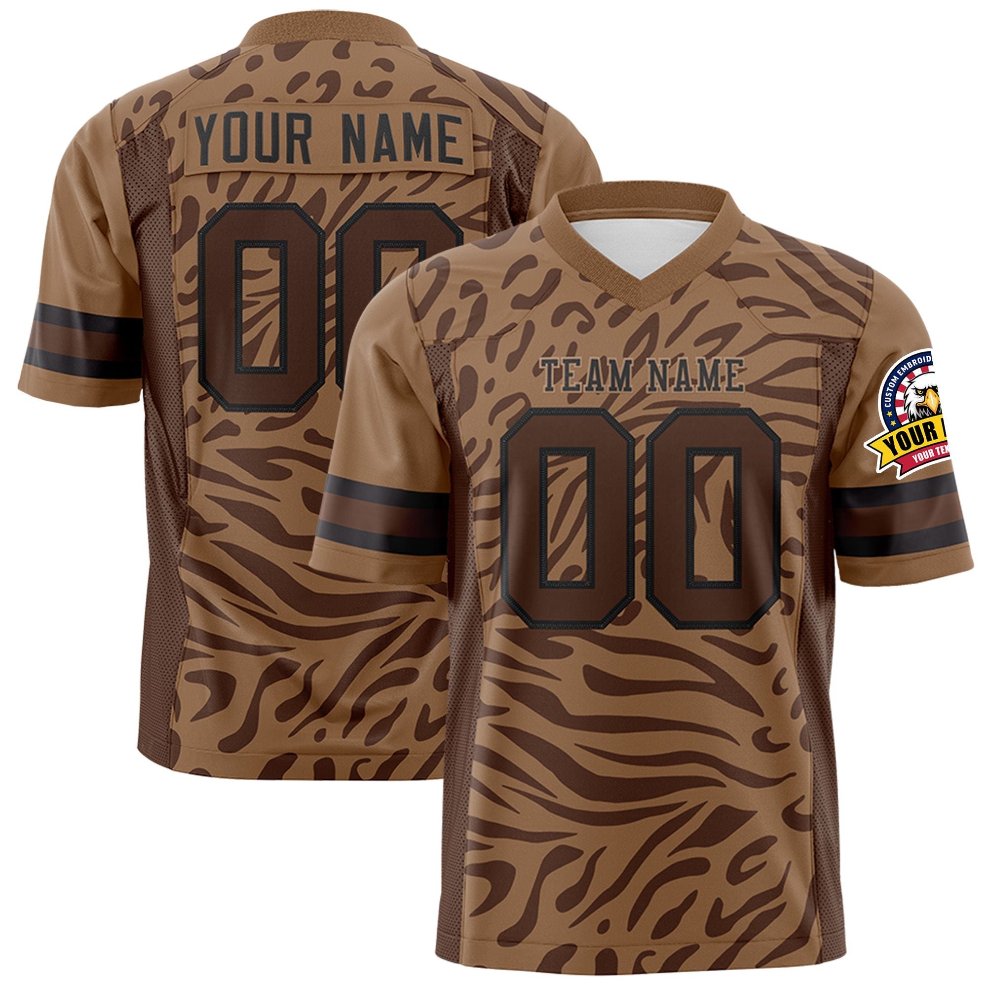 Custom Brown Brown-Black Personalized Zebra Stripes Pattern Authentic Football Jersey