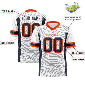 Custom White Orange-White Personalized Zebra Stripes Pattern Authentic Football Jersey