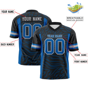 Custom Black Powder Blue-Gray Personalized Zebra Stripes Pattern Authentic Football Jersey