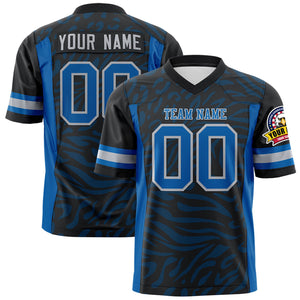 Custom Black Powder Blue-Gray Personalized Zebra Stripes Pattern Authentic Football Jersey