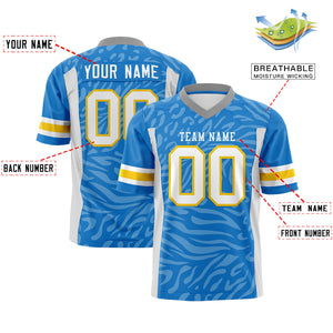 Custom Powder Blue White-Powder Blue Personalized Zebra Stripes Pattern Authentic Football Jersey