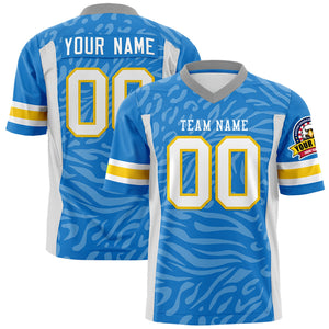 Custom Powder Blue White-Powder Blue Personalized Zebra Stripes Pattern Authentic Football Jersey