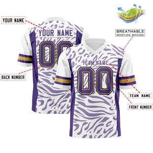 Custom White Purple-White Personalized Zebra Stripes Pattern Authentic Football Jersey