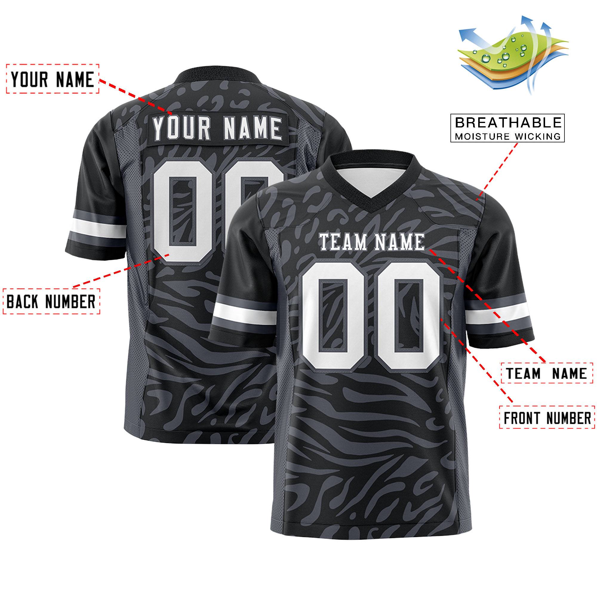 Custom Black Dark Gray Personalized Zebra Stripes Pattern Authentic Football Jersey