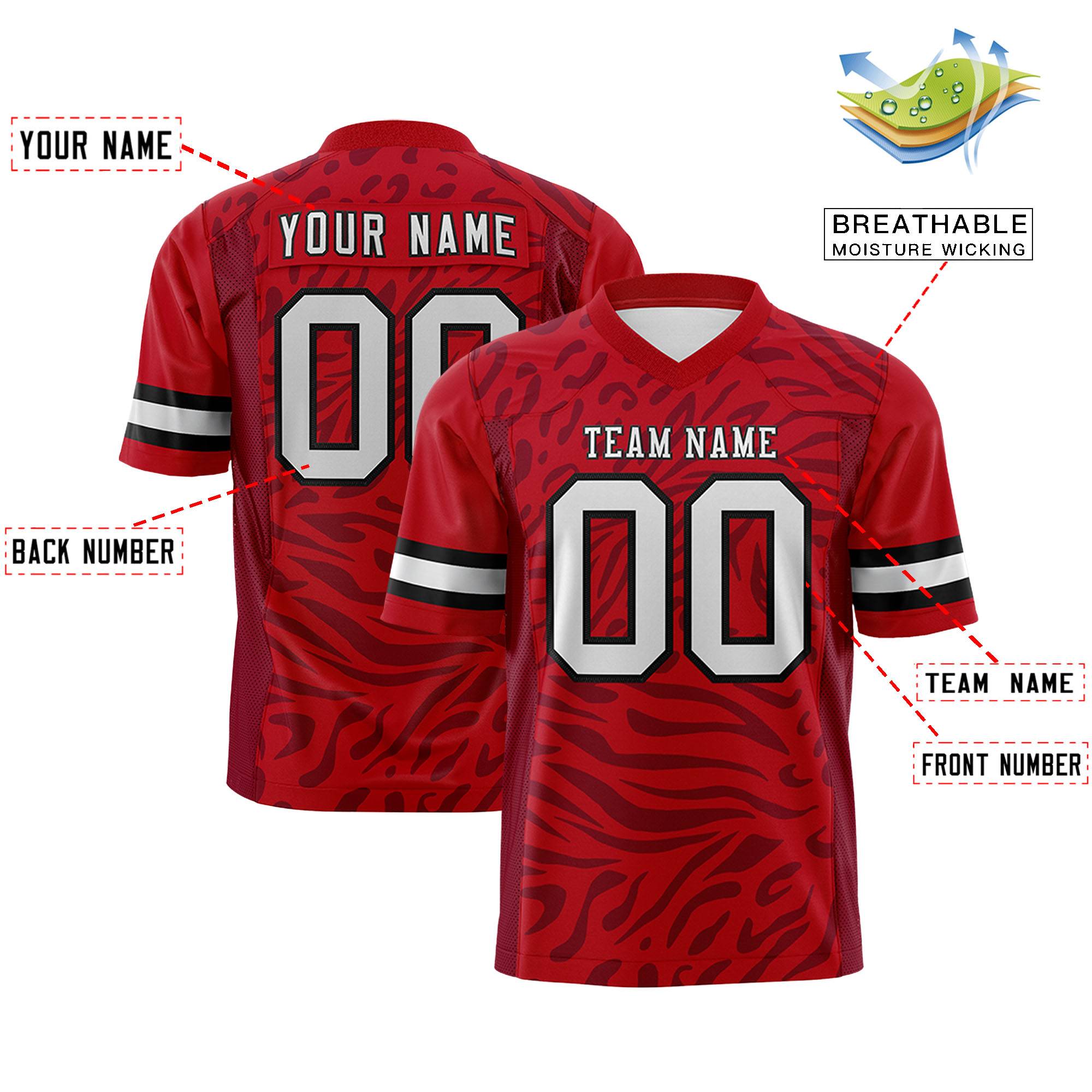 Custom Red Crimson Personalized Zebra Stripes Pattern Authentic Football Jersey