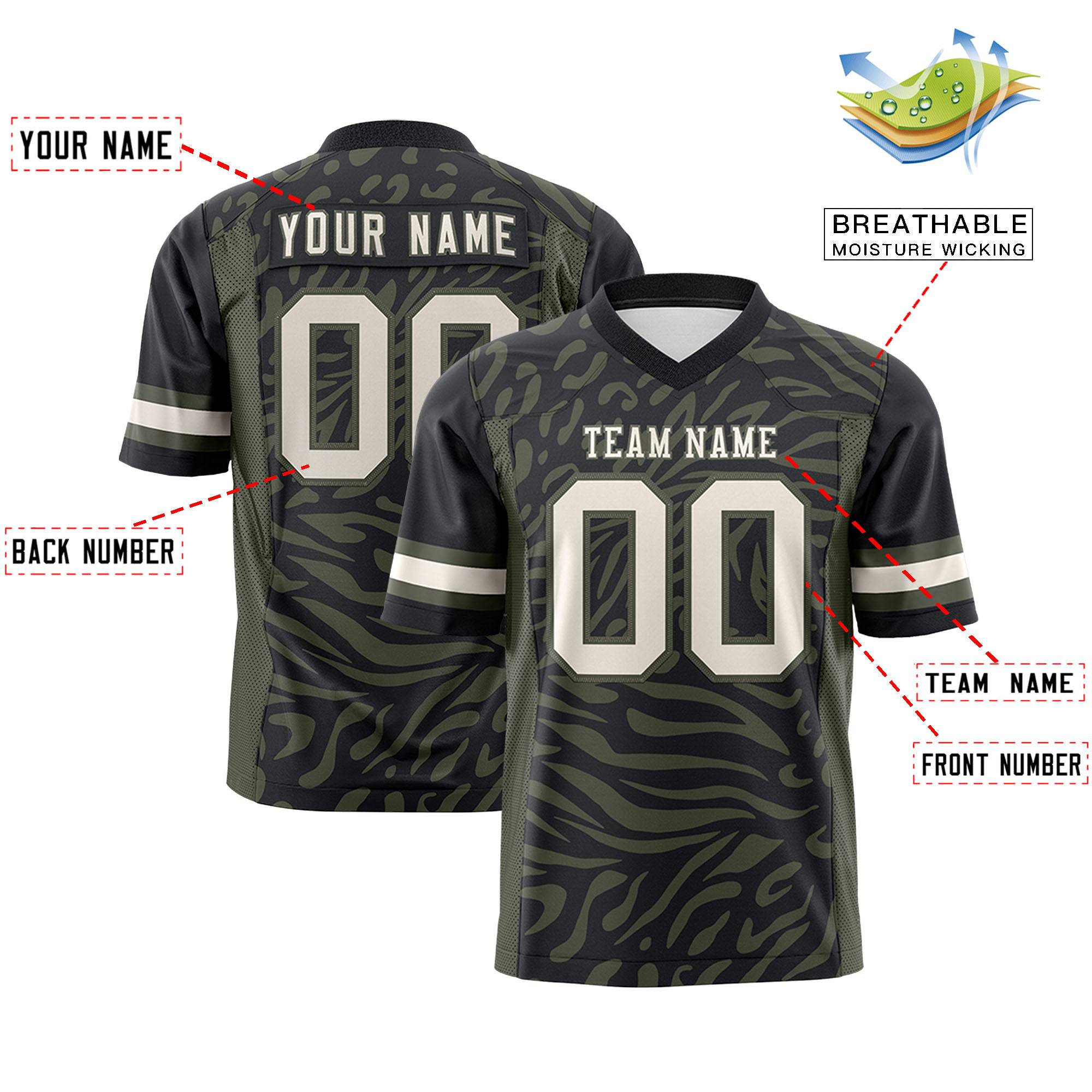 Custom Black Olive Personalized Zebra Stripes Pattern Authentic Football Jersey