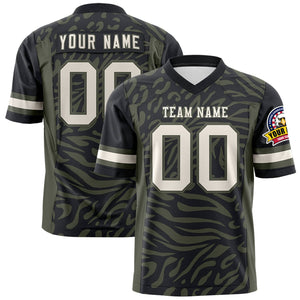 Custom Black Olive Personalized Zebra Stripes Pattern Authentic Football Jersey