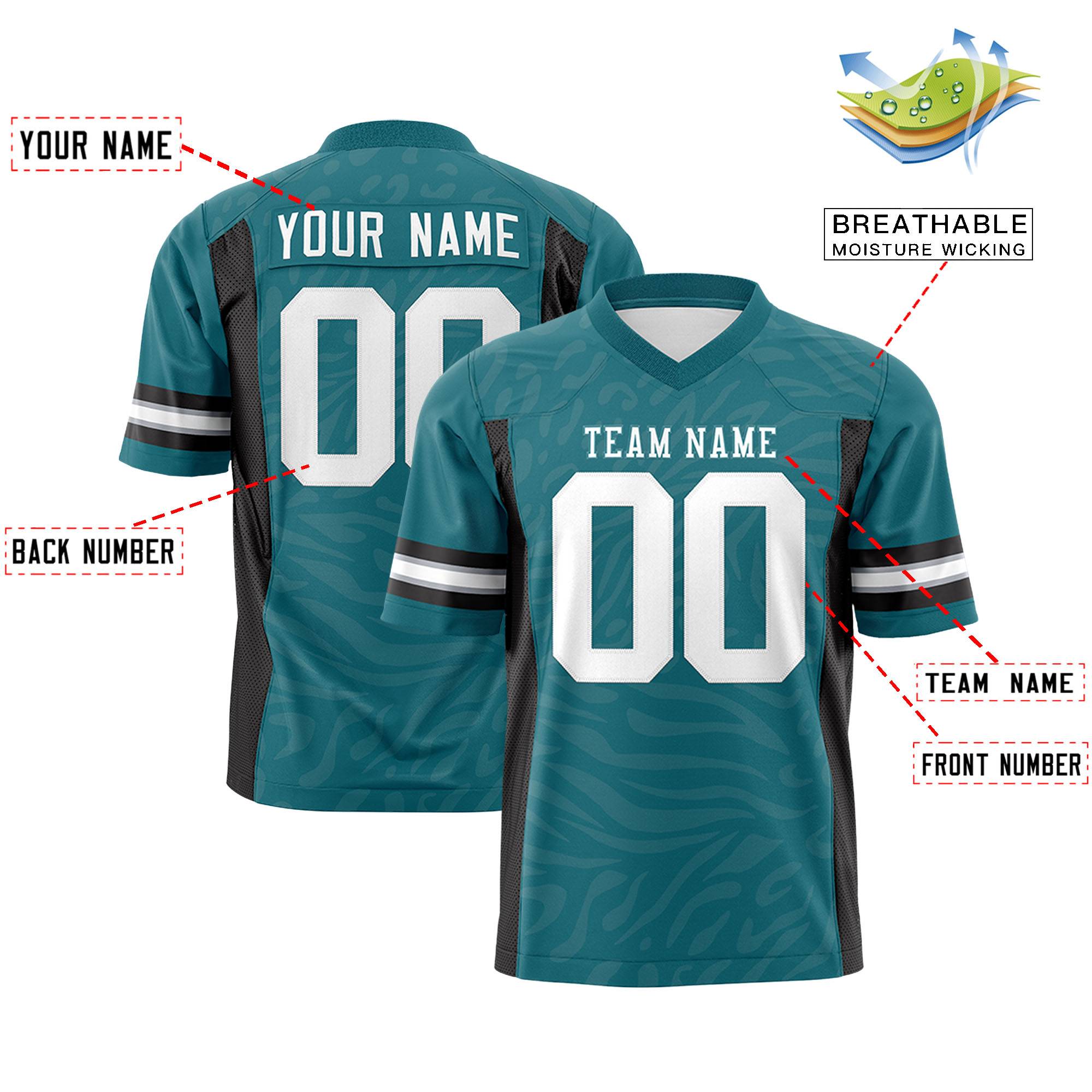 Custom Aqua Gray Personalized Zebra Stripes Pattern Authentic Football Jersey