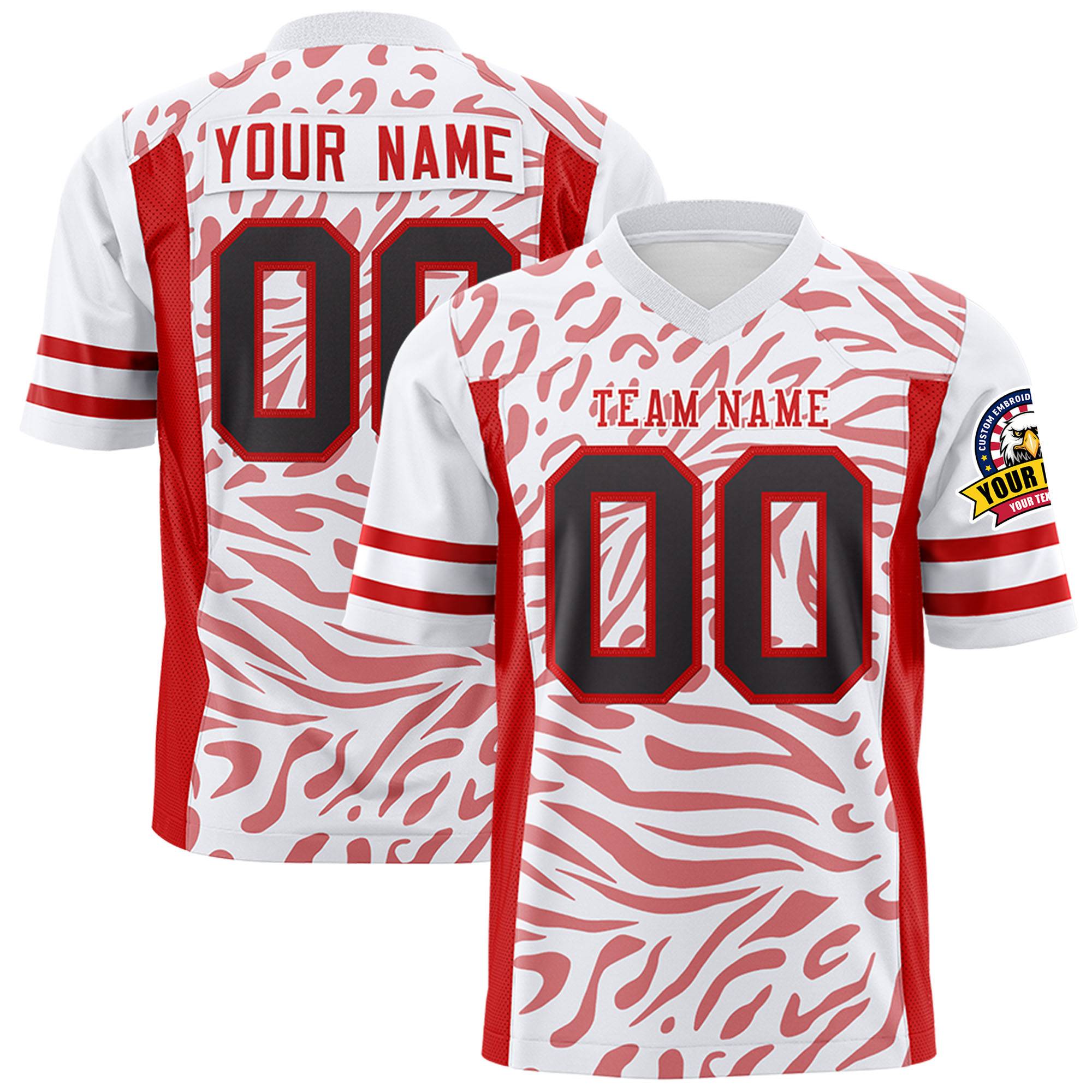 Custom White Light Red Personalized Zebra Stripes Pattern Authentic Football Jersey