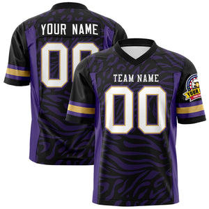 Custom Black Purple Personalized Zebra Stripes Pattern Authentic Football Jersey