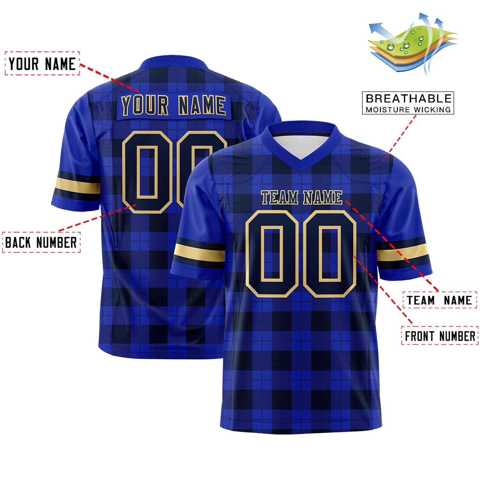 Custom Royal Navy Personalized Plaid Pattern Design Authentic Football Jersey