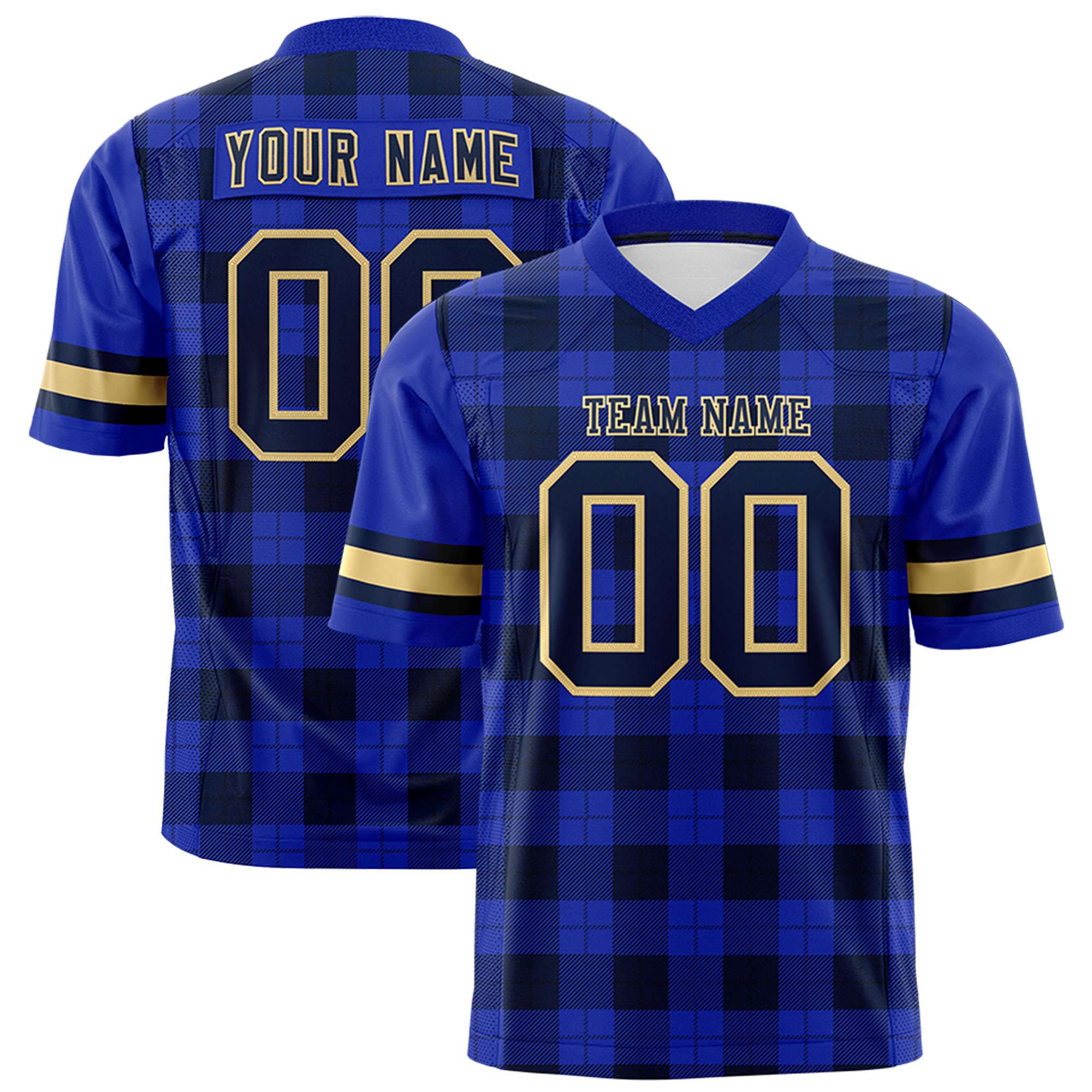 Custom Royal Navy Personalized Plaid Pattern Design Authentic Football Jersey