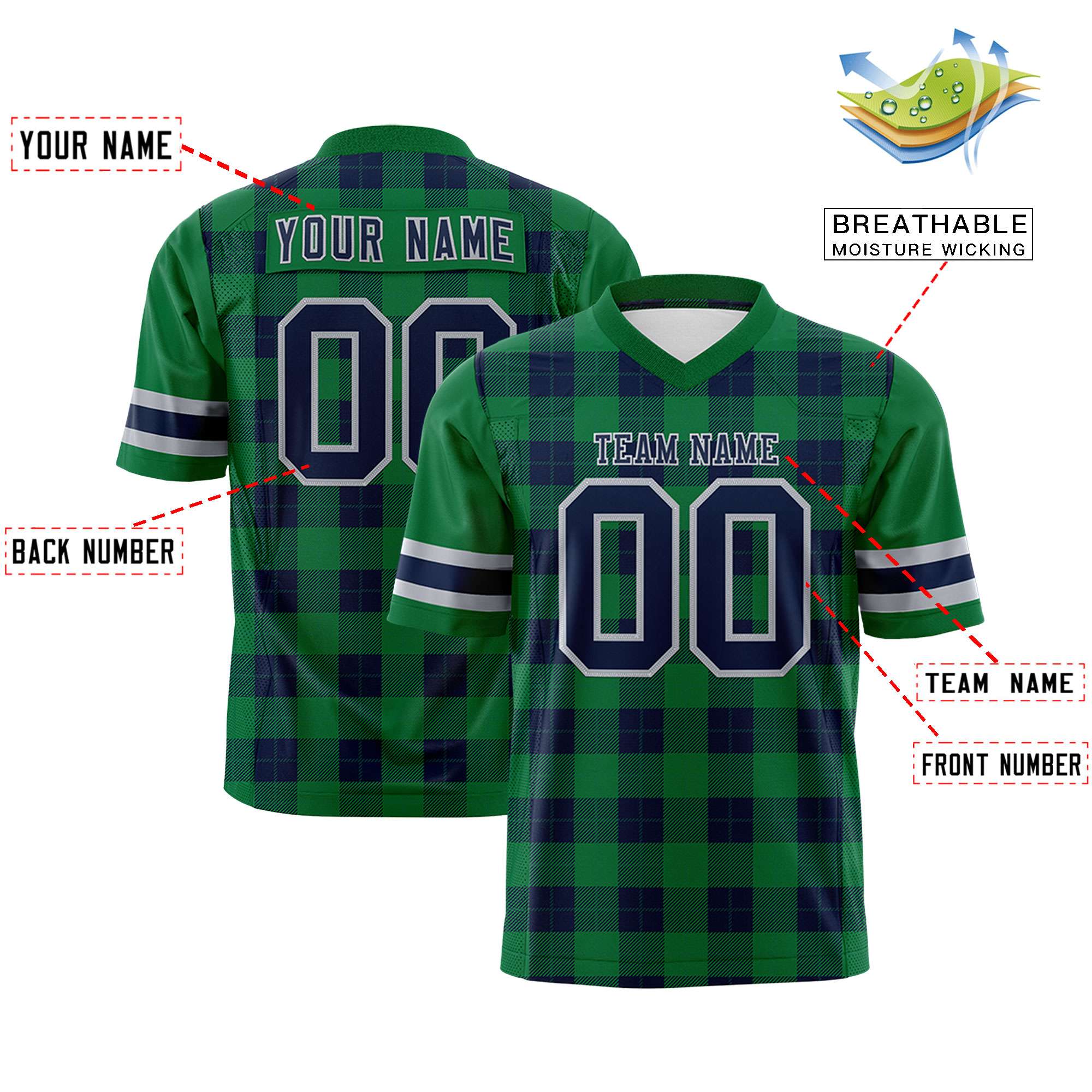 Custom Green Navy Personalized Plaid Pattern Design Authentic Football Jersey