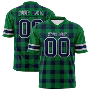 Custom Green Navy Personalized Plaid Pattern Design Authentic Football Jersey