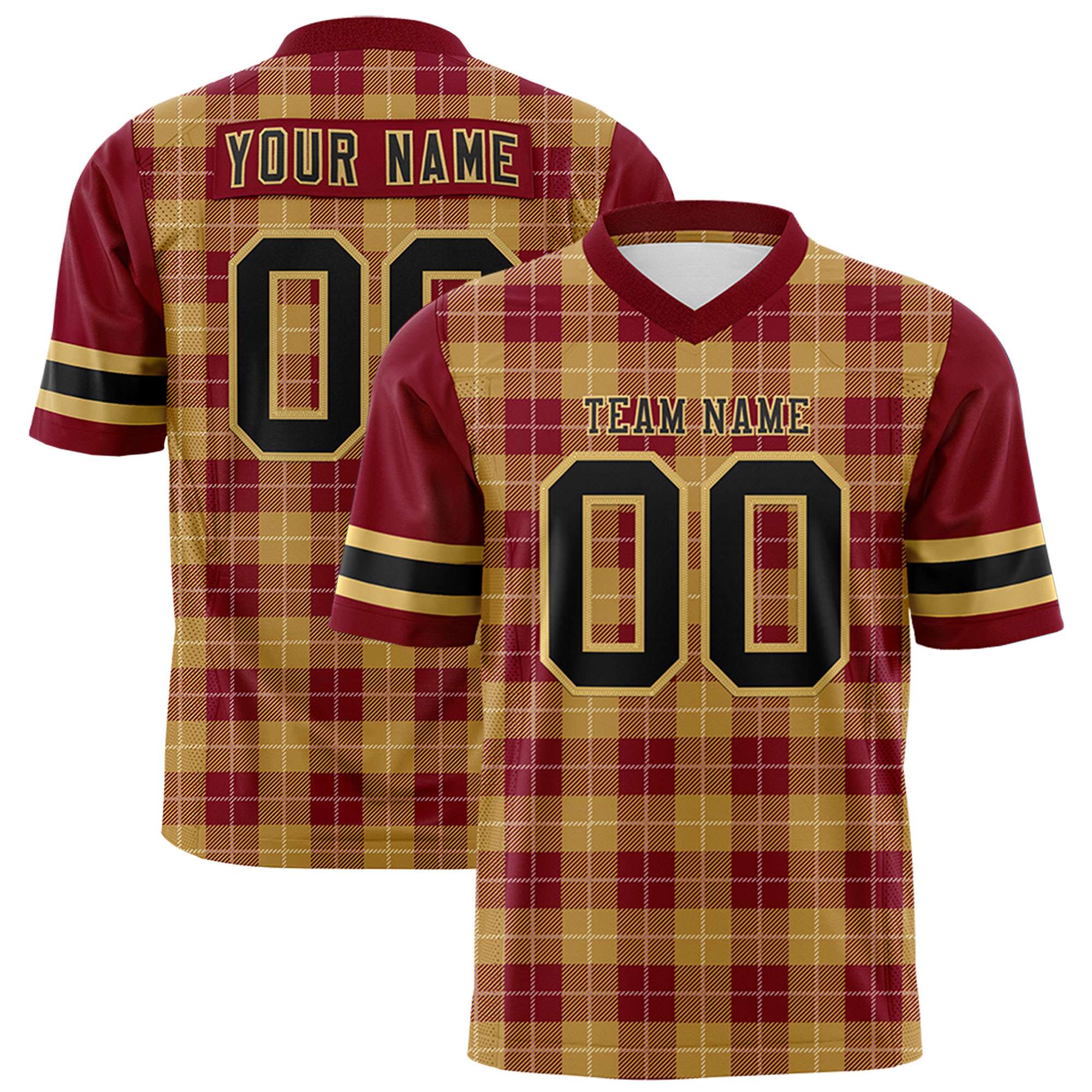 Custom Khaki Red Personalized Plaid Pattern Design Authentic Football Jersey