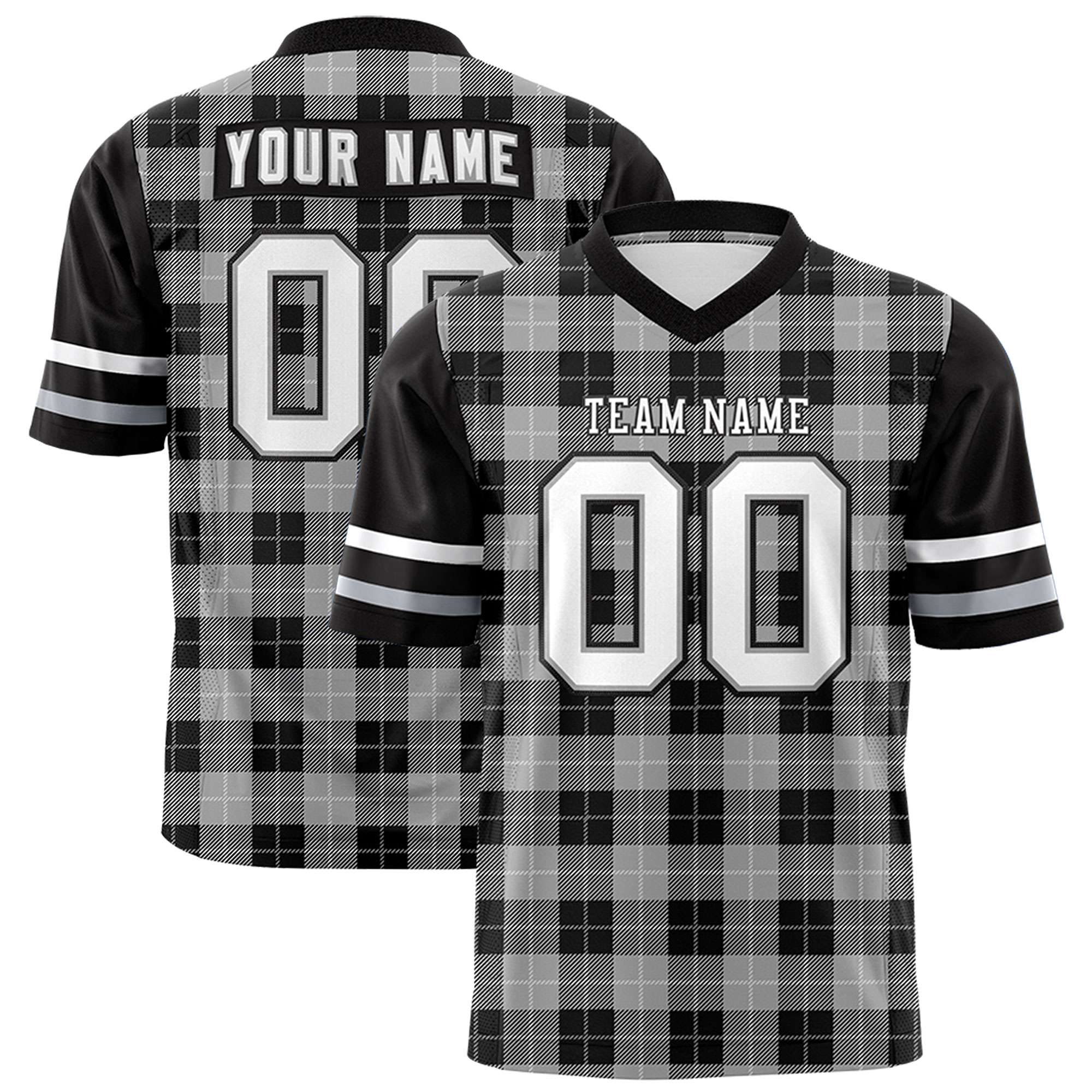 Custom Gray Black Personalized Plaid Pattern Design Authentic Football Jersey