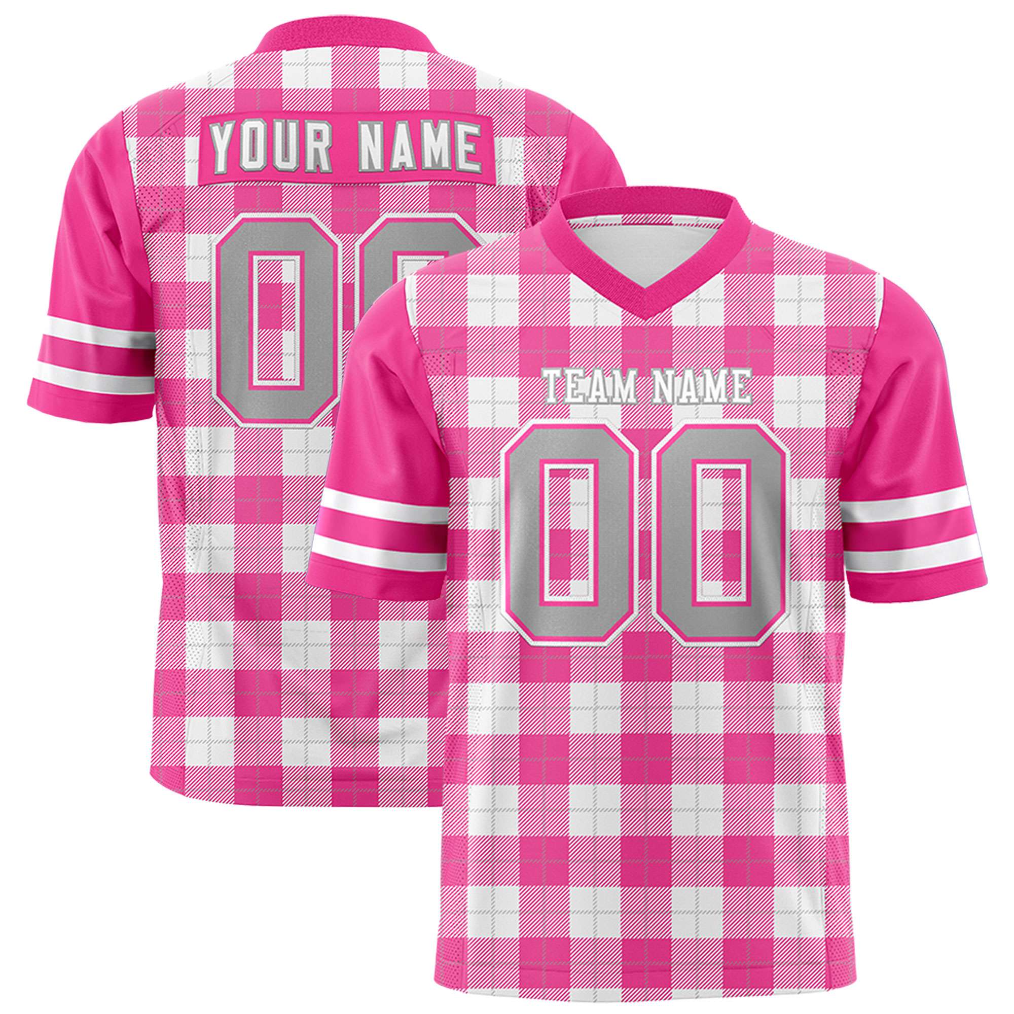 Custom Pink White Personalized Plaid Pattern Design Authentic Football Jersey