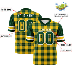 Custom Green Gold Personalized Plaid Pattern Design Authentic Football Jersey