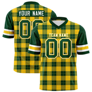 Custom Green Gold Personalized Plaid Pattern Design Authentic Football Jersey