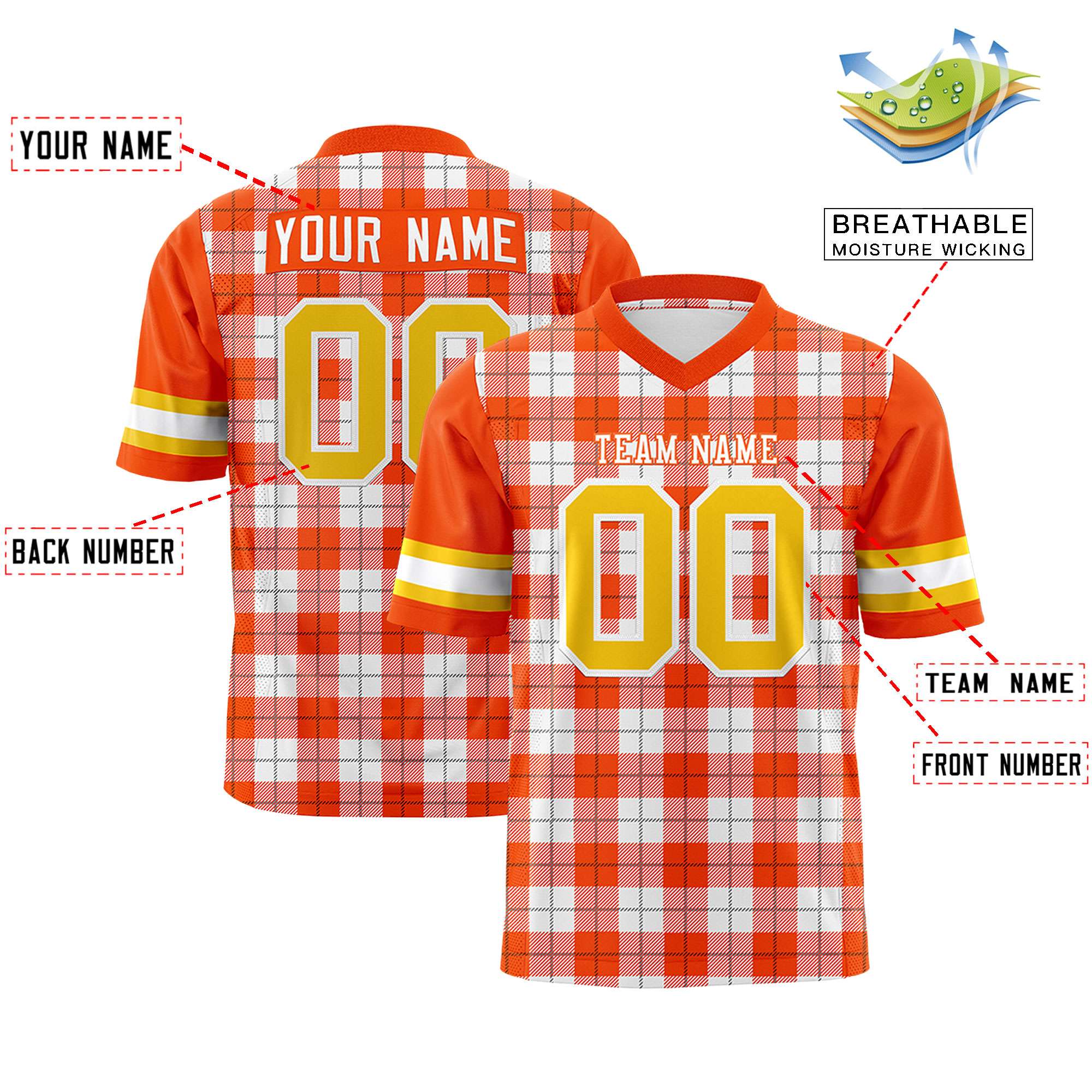 Custom Orange White Personalized Plaid Pattern Design Authentic Football Jersey