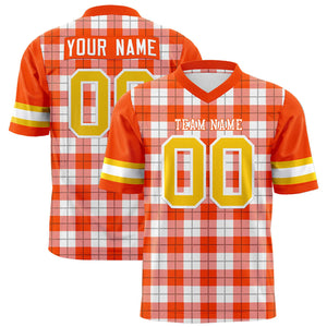 Custom Orange White Personalized Plaid Pattern Design Authentic Football Jersey