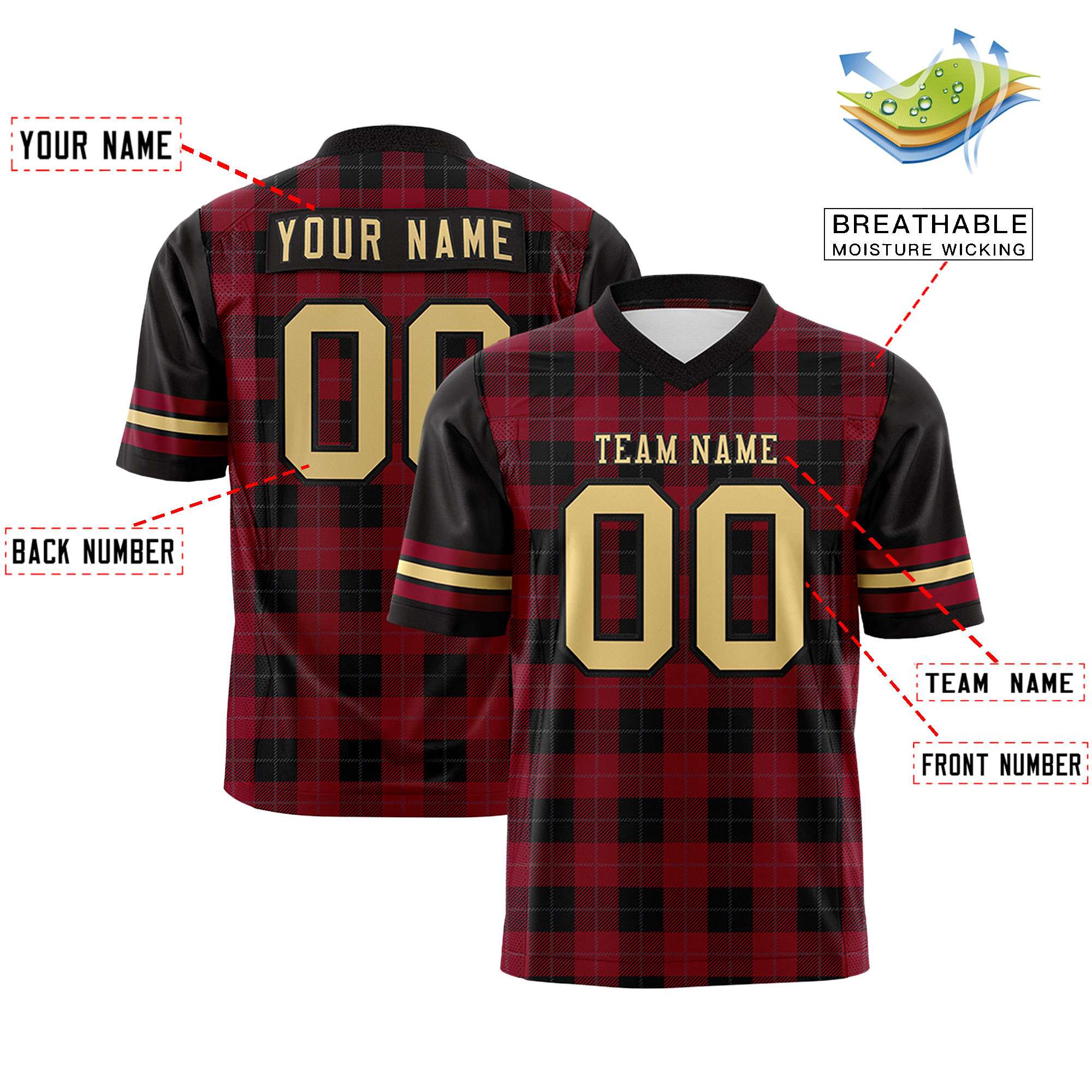 Custom Red Black Personalized Plaid Pattern Design Authentic Football Jersey