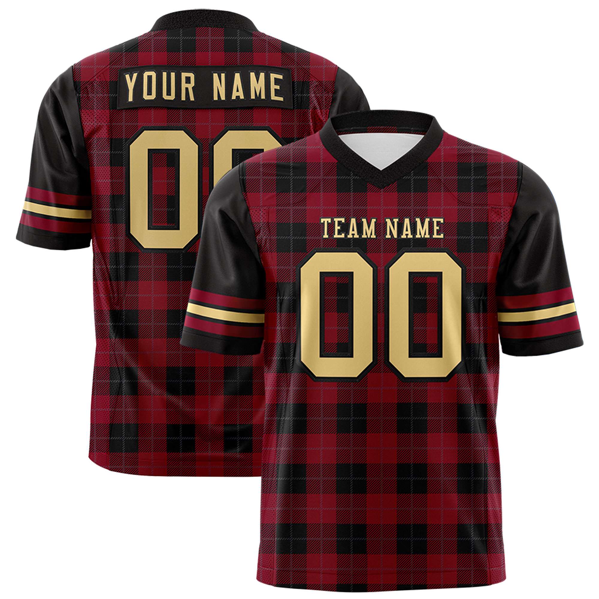 Custom Red Black Personalized Plaid Pattern Design Authentic Football Jersey