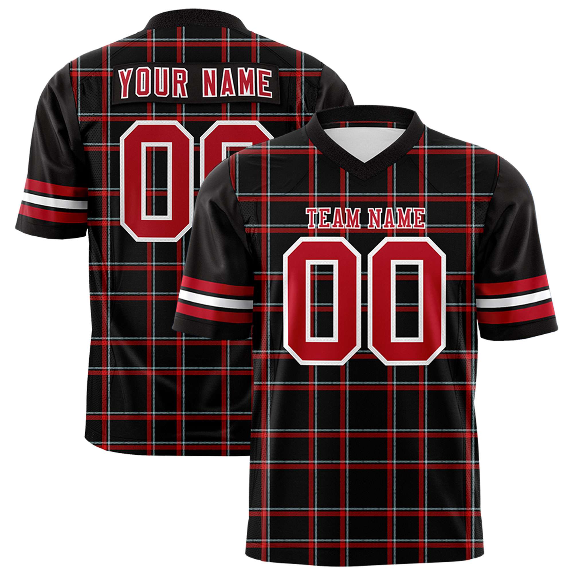 Custom Black Personalized Plaid Pattern Design Authentic Football Jersey