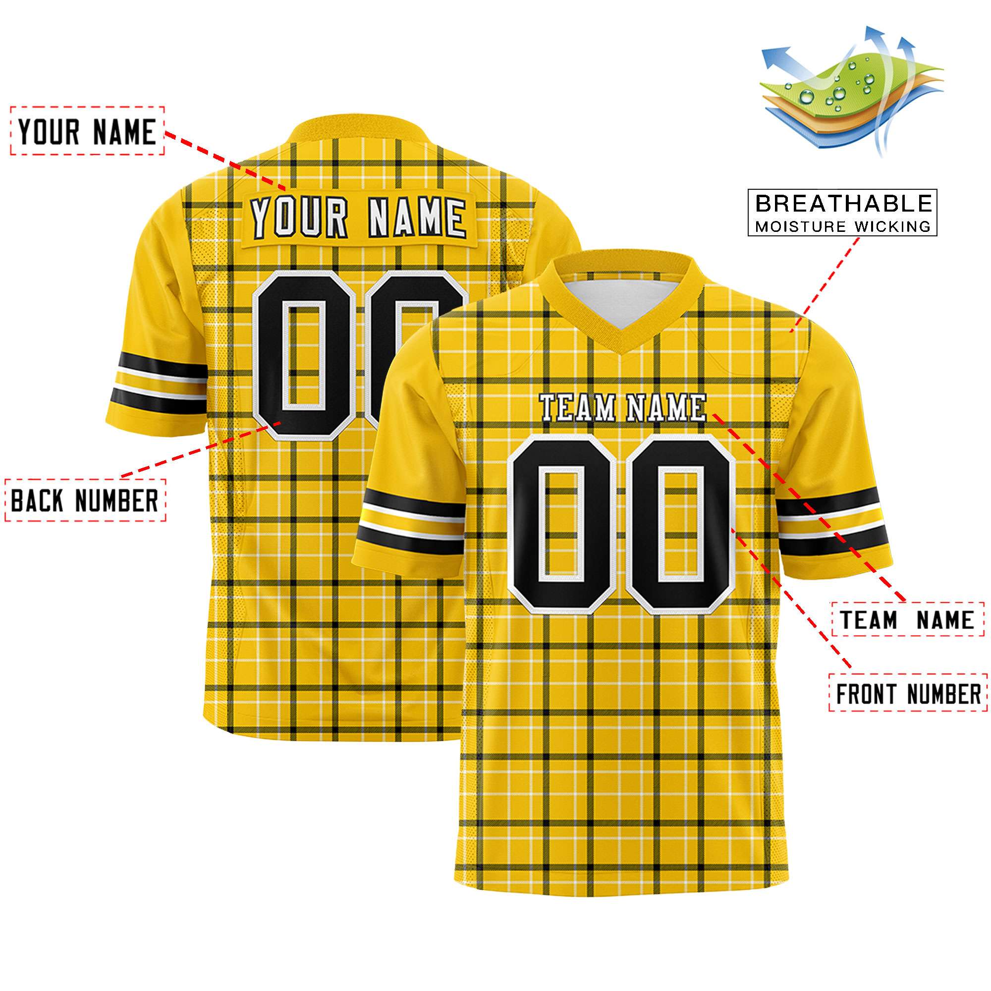 Custom Gold Personalized Plaid Pattern Design Authentic Football Jersey