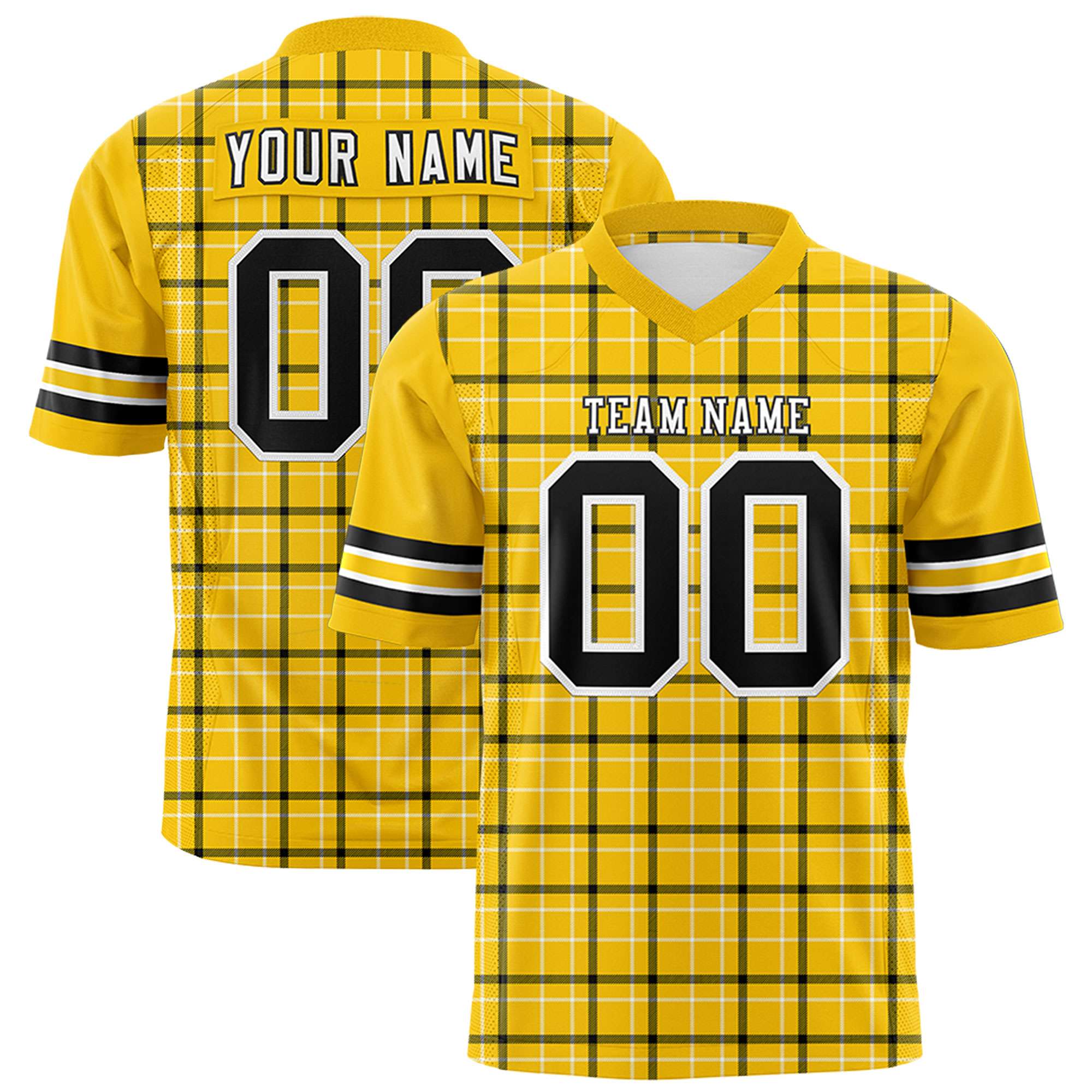 Custom Gold Personalized Plaid Pattern Design Authentic Football Jersey