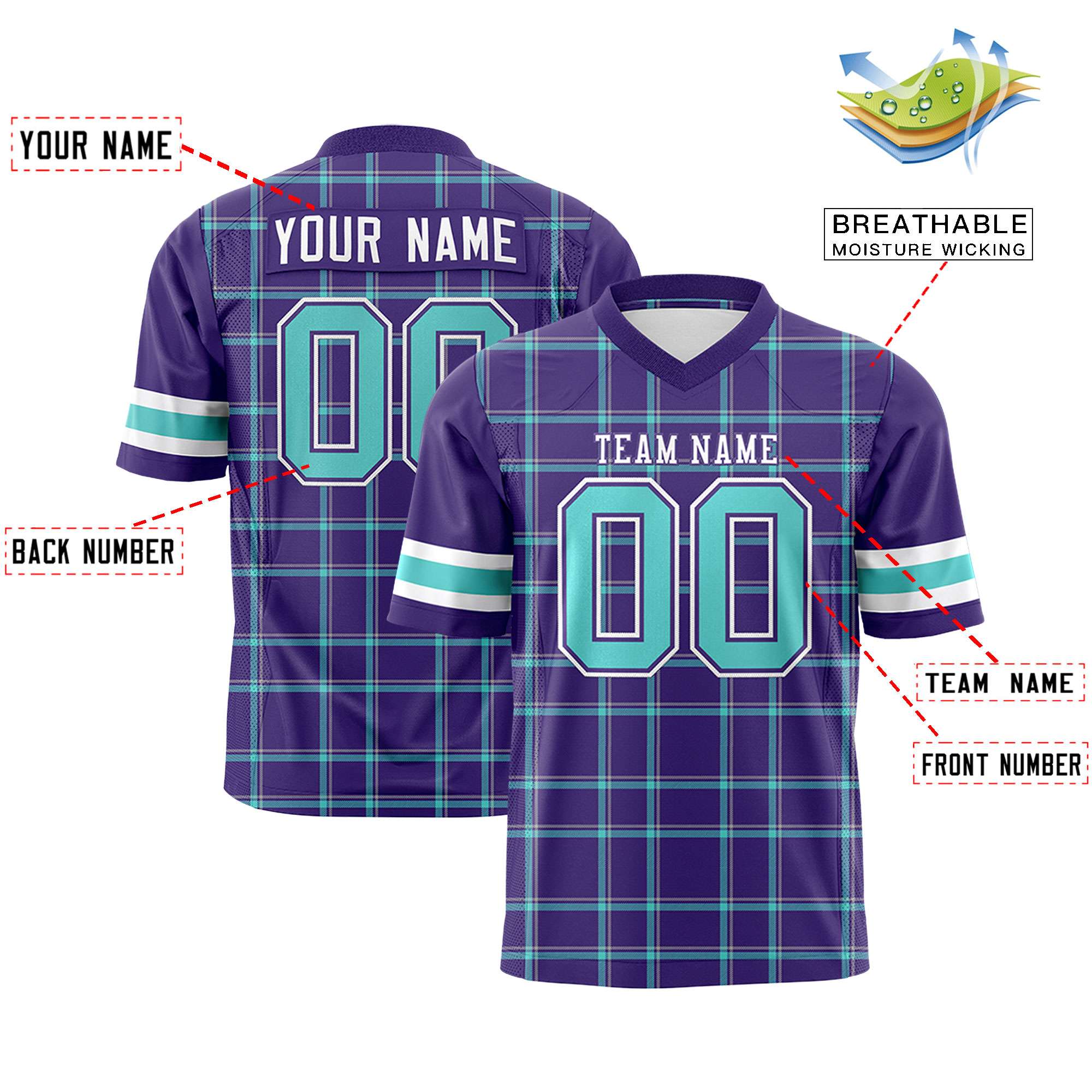 Custom Purple Personalized Plaid Pattern Design Authentic Football Jersey