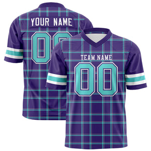 Custom Purple Personalized Plaid Pattern Design Authentic Football Jersey