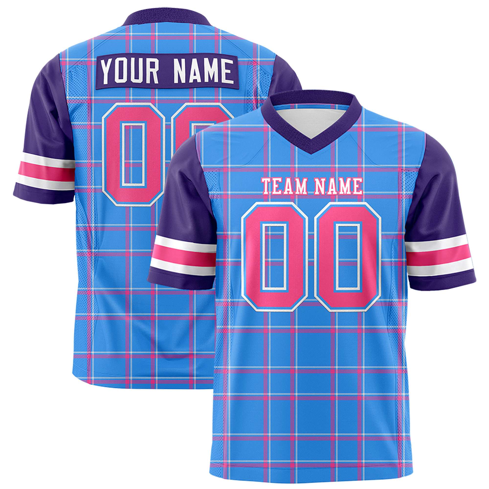 Custom Powder Blue Personalized Plaid Pattern Design Authentic Football Jersey