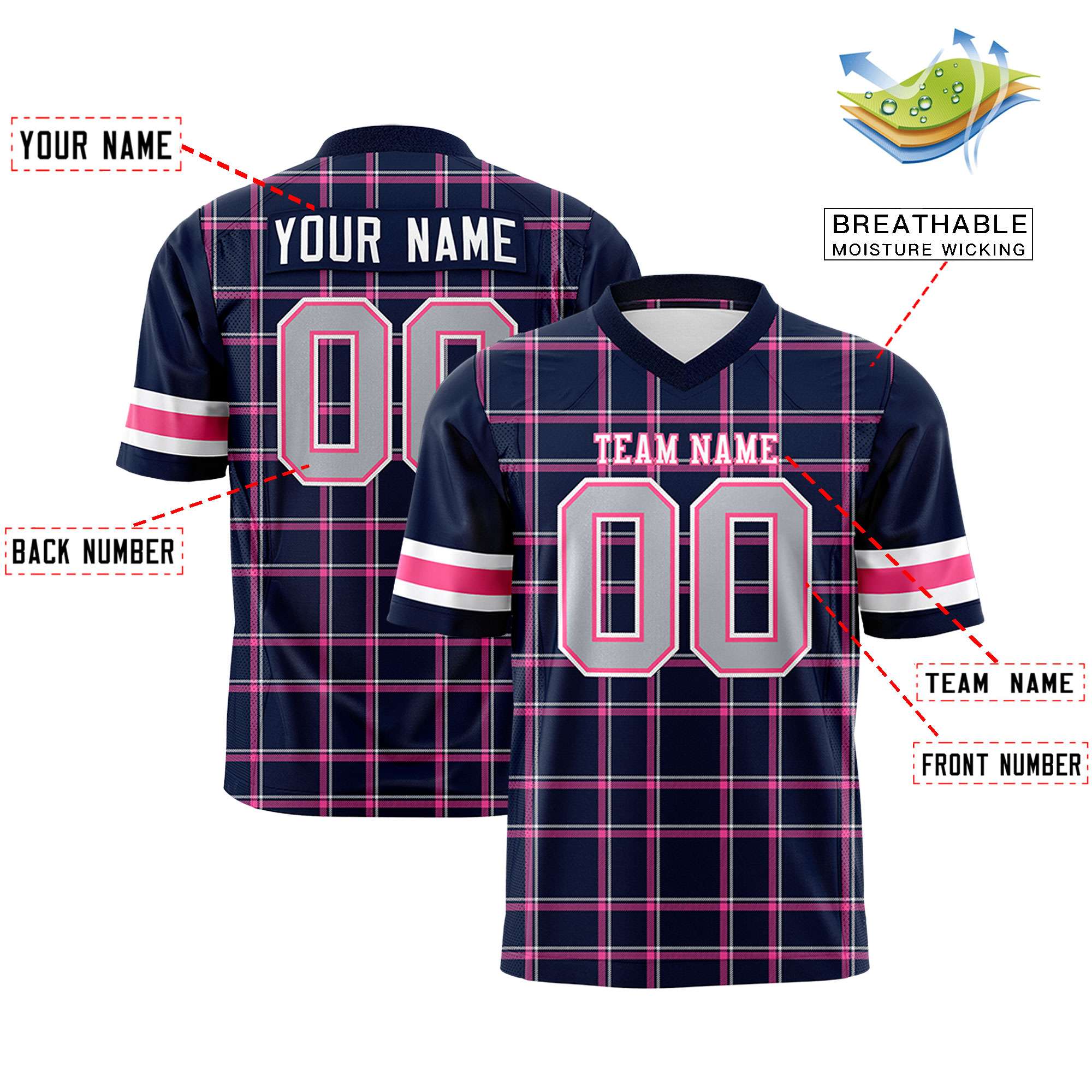 Custom Navy Personalized Plaid Pattern Design Authentic Football Jersey