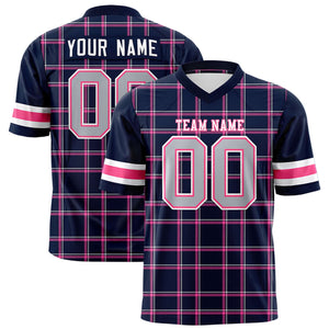 Custom Navy Personalized Plaid Pattern Design Authentic Football Jersey