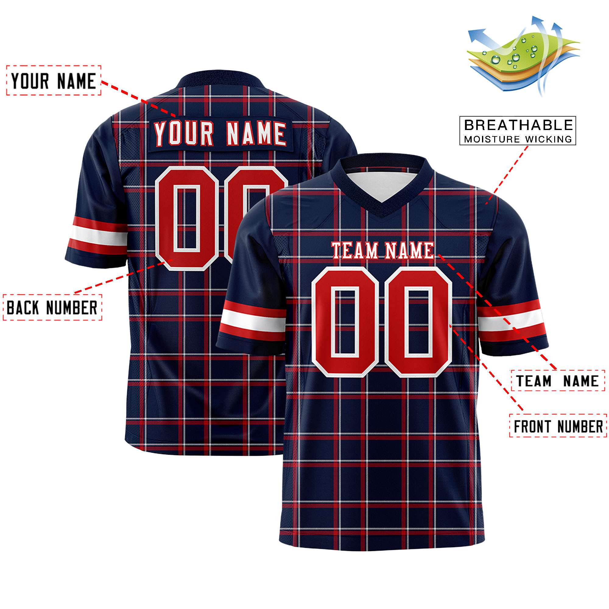 Custom Navy Personalized Plaid Pattern Design Authentic Football Jersey